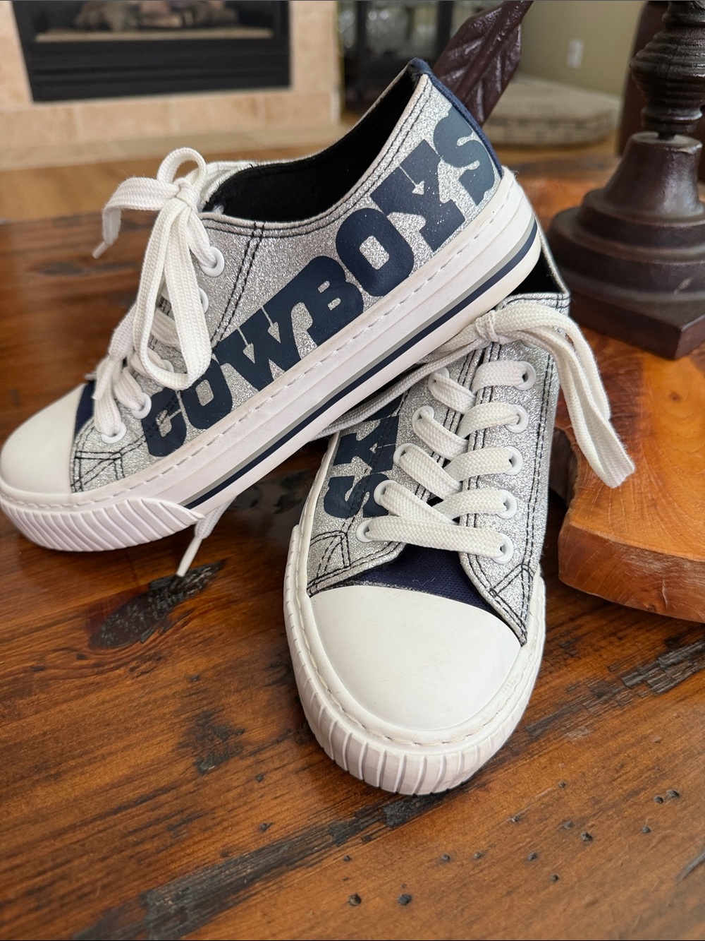 Cowboys Graphic Low-Top Sneakers in Navy ,White , silver glitter size 6